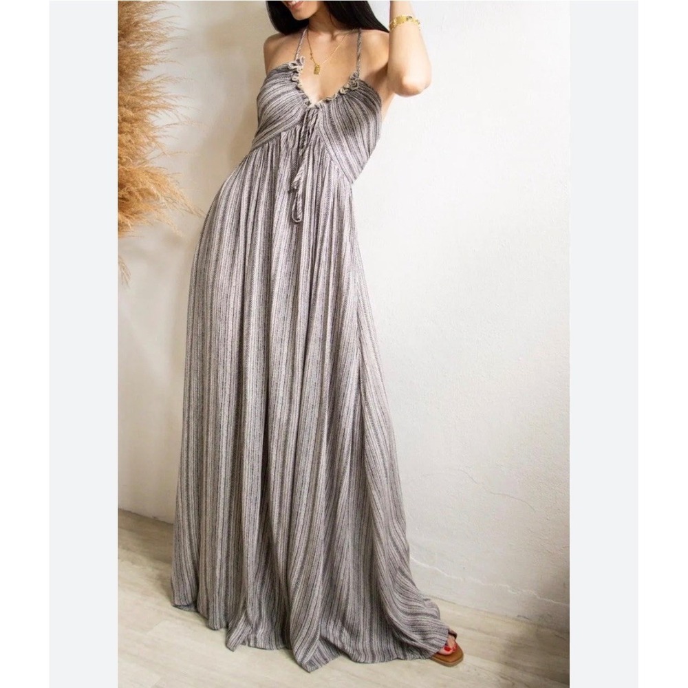 Commense Striped Maxi Dress Tie Back Sleeveless Casual Sundress‎ Dress size M